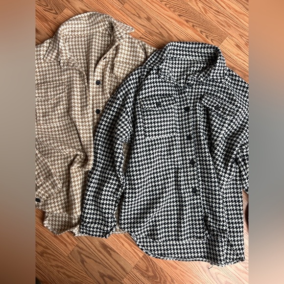 Tops - Womens houndstooth oversized Button-Up Shirts BUNDLE